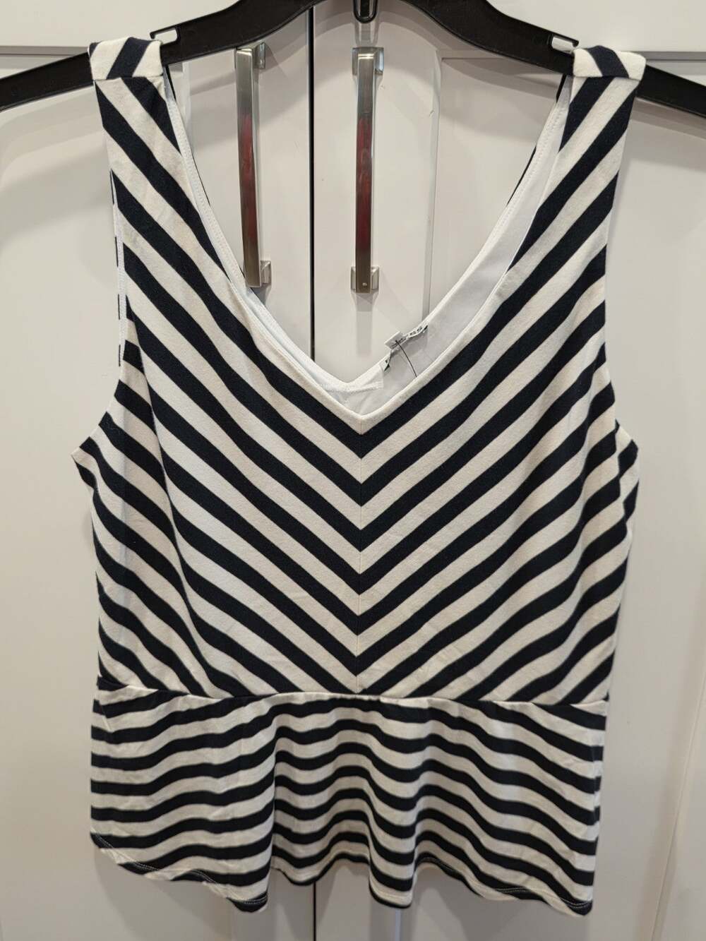 Express Navy Striped Peplum Hem V-Neck Knit Tank Top Size Large
